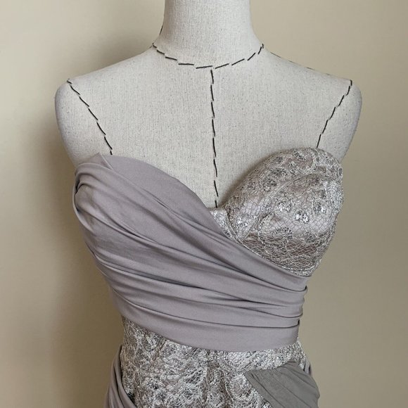 90s Y2K BEBE Strapless Lace Draping Bandage Mini Party Dress Carrie Bradshaw S - Picture 2 of 12